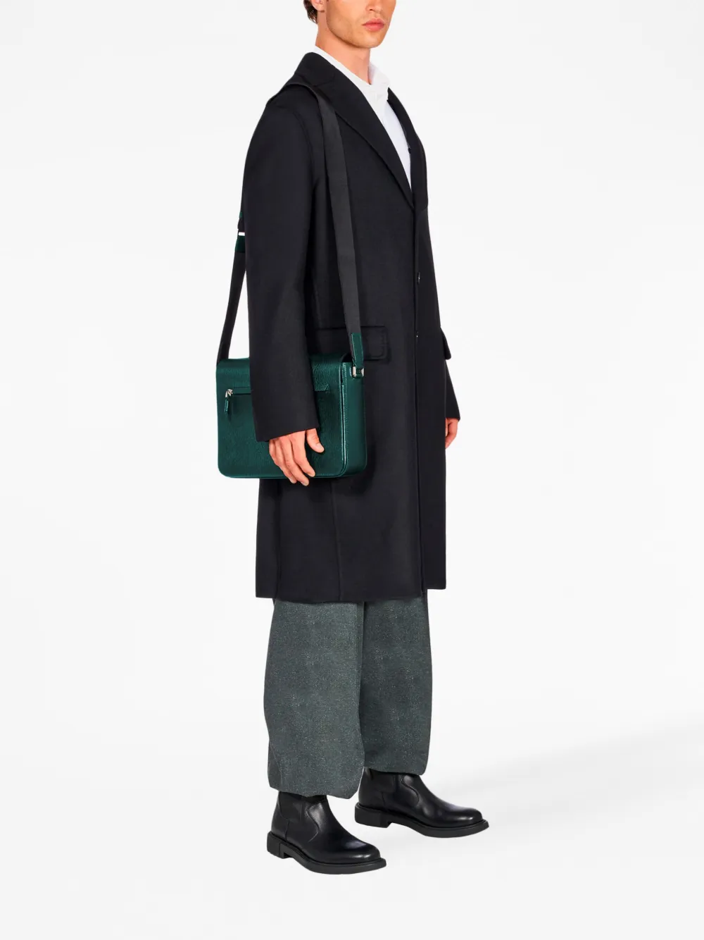 Ferragamo Gancini leren messengertas - Groen