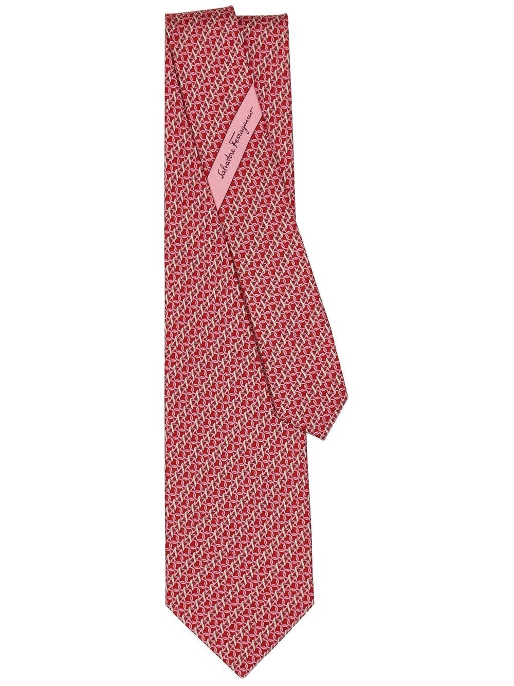Shop Ferragamo Gancini Print Silk Tie In Red