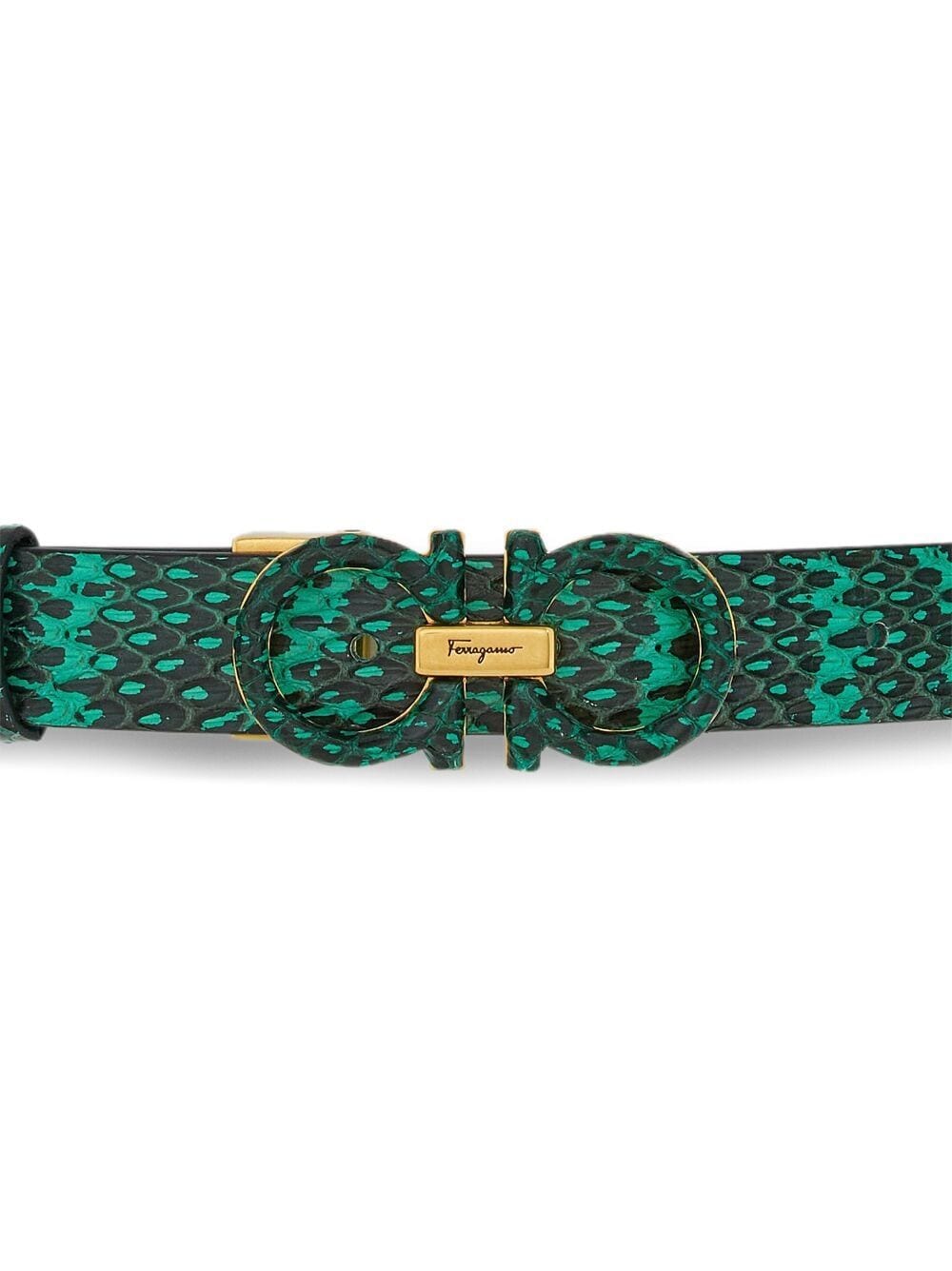 Shop Ferragamo Gancini Leather Snakeskin-effect Belt In Green