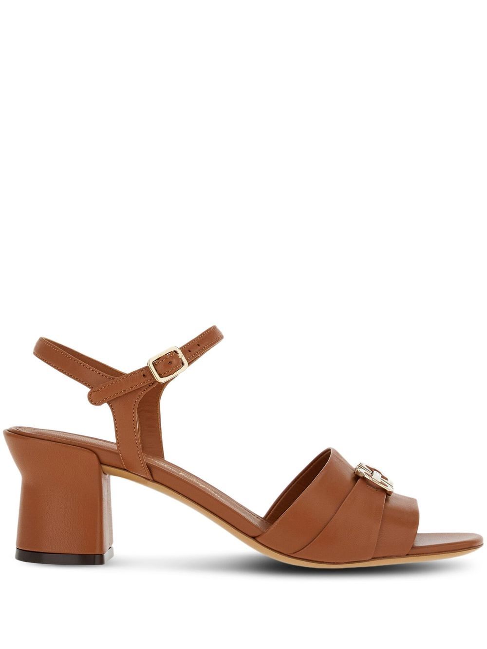 Ferragamo 55mm leather Gancini plaque sandals - Brown