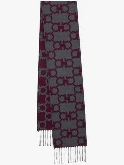 Ferragamo Gancini print frindged scarf