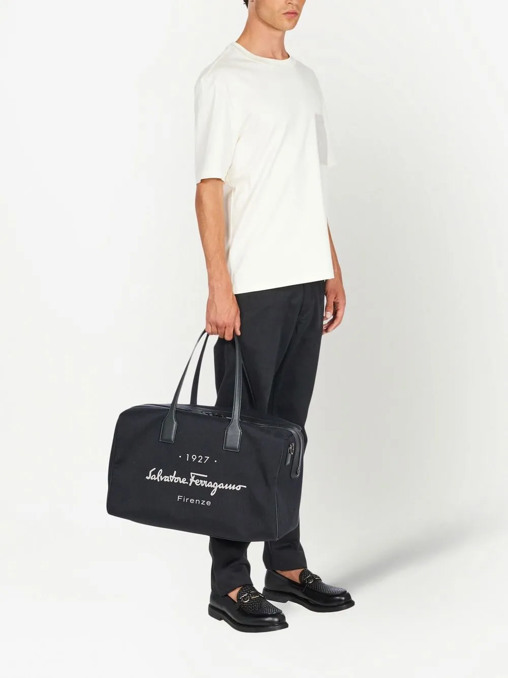 Ferragamo top zip Fastening logo print Holdall Farfetch