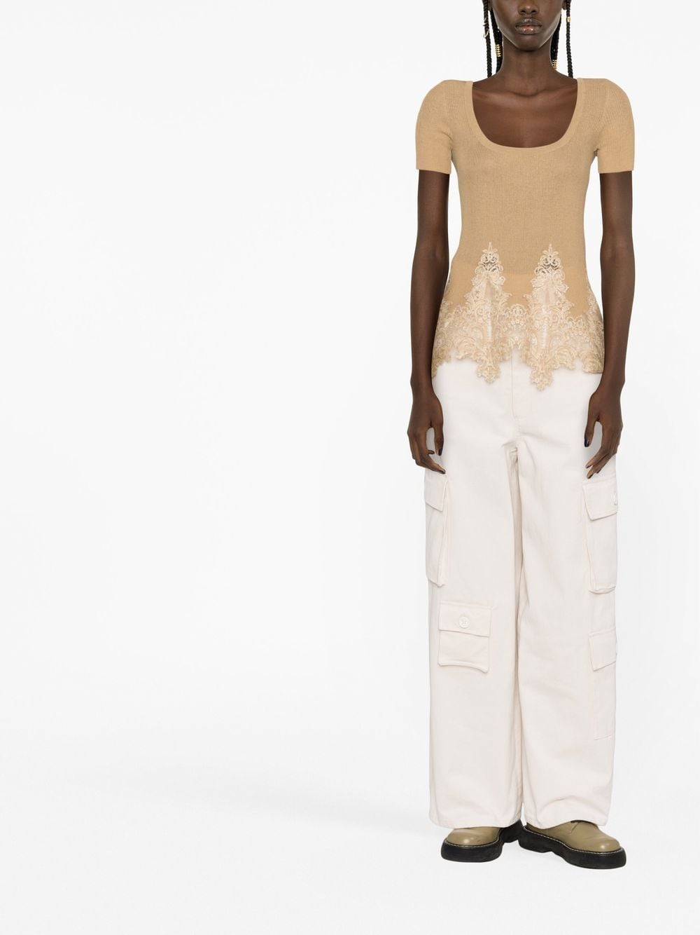 Shop Ermanno Scervino Lace-detailing Knitted Blouse In Neutrals