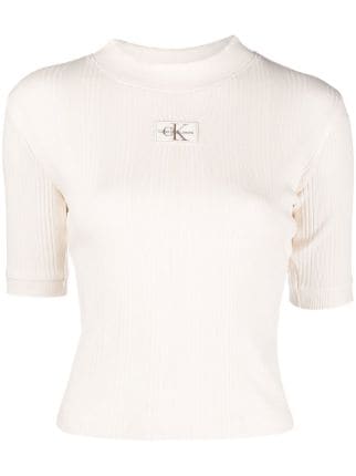 Calvin Klein Jeans monogram-patch Ribbed Cropped Top - Farfetch