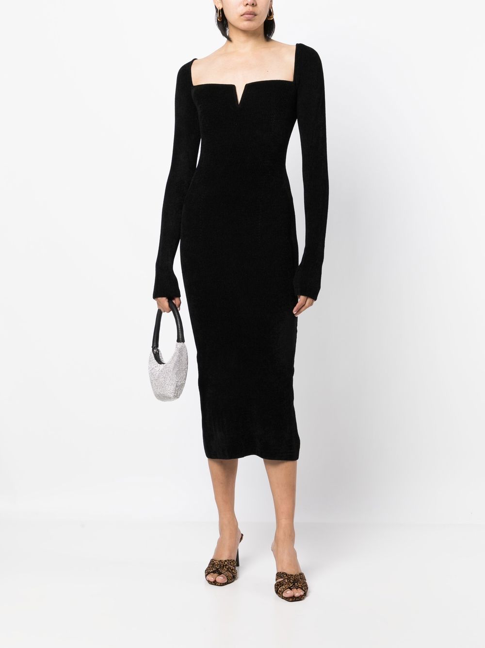 Shop Galvan Freya Velvet Midi Dress In Black