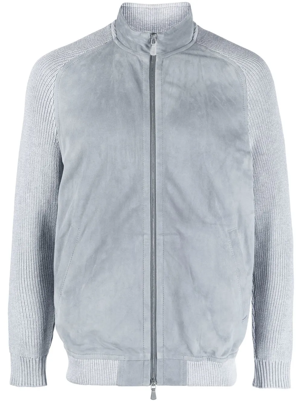 

Eleventy leather-panel zipped-up bomber jacket - Grey