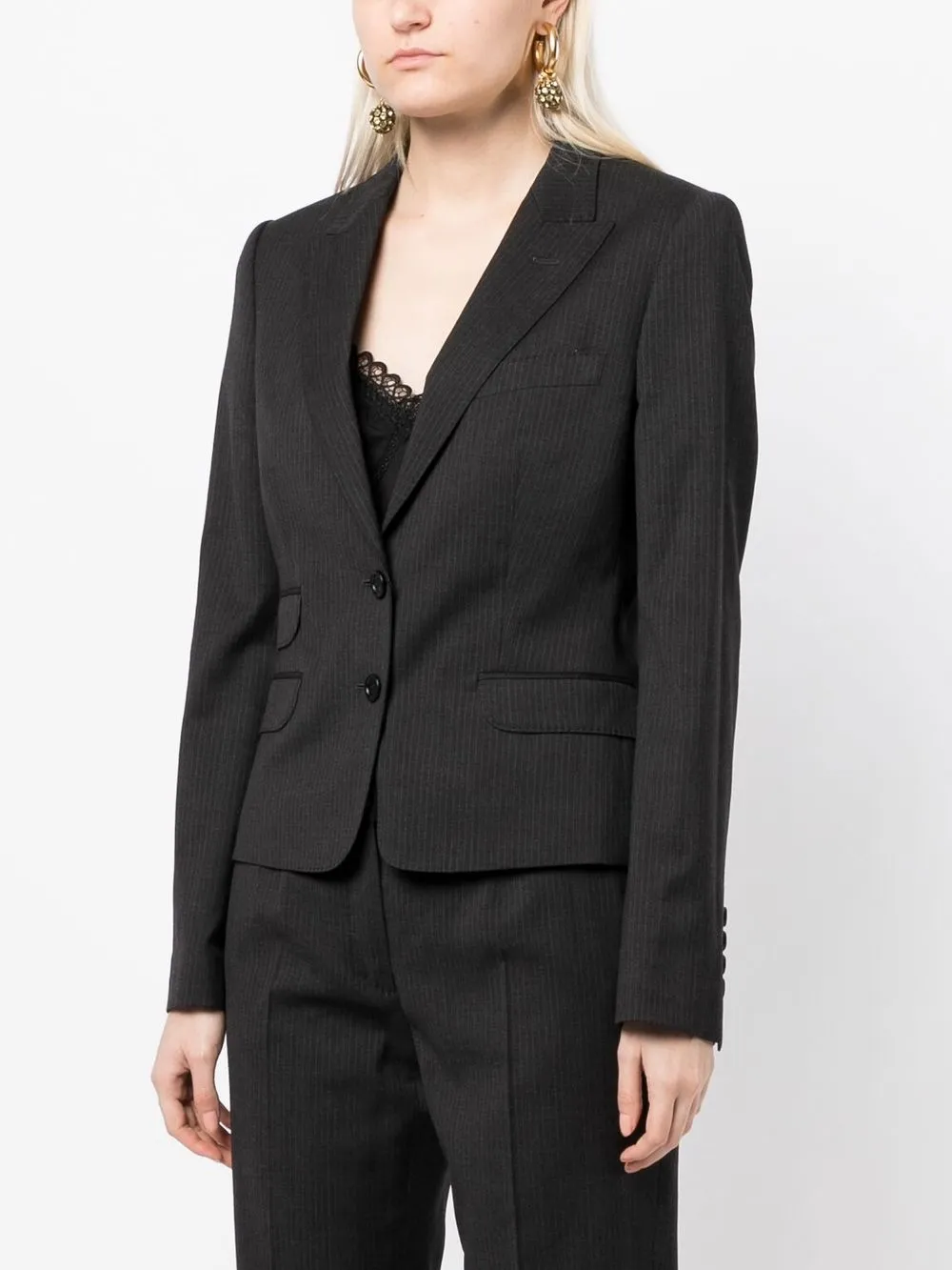Single-Breasted Pinstripe Blazer with Wide Lapels - Gray
