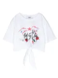 MSGM Kids graphic logo-print T-shirt - White
