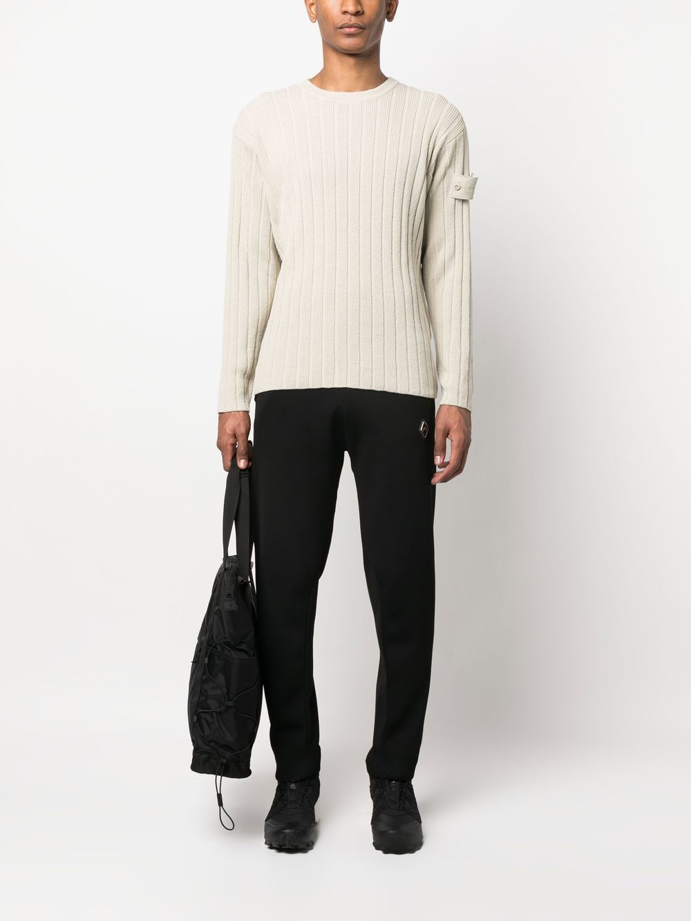 Shop Stone Island Logo-print Ribbed-knit Jumper In Nude