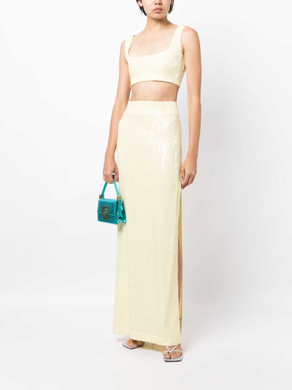 Shop Galvan Sequin-embellished High-waisted Skirt In Yellow