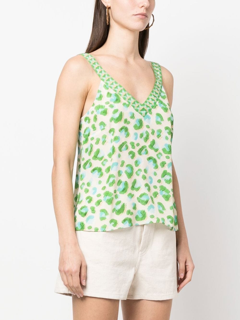 Shop Ivi Graphic-print V-neck Top In Green