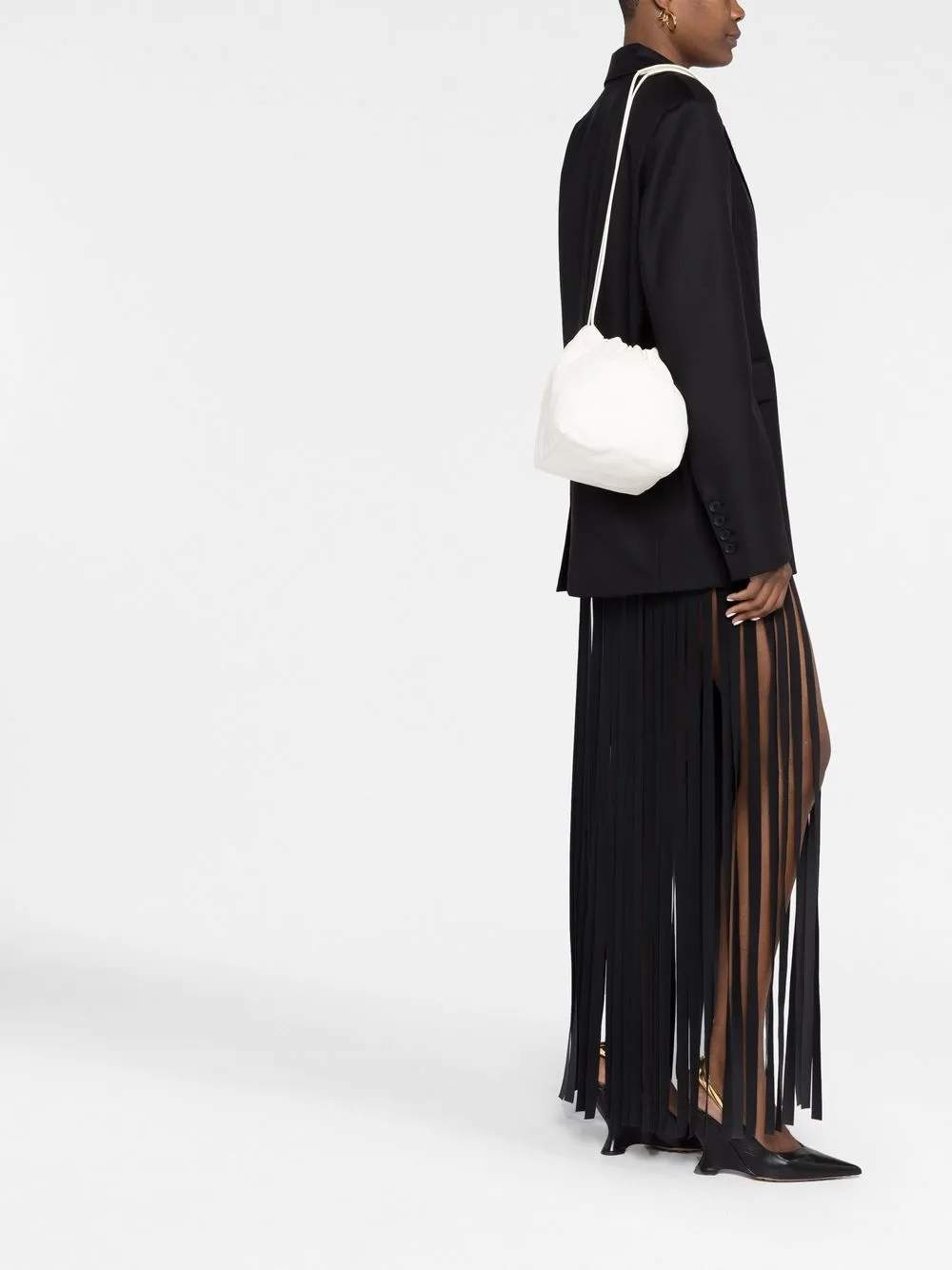 Jil Sander Schoudertas met krokodillenleer reliëf - Wit