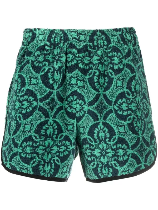 Marine Serre Oriental Towels Track Shorts | Green | FARFETCH JO