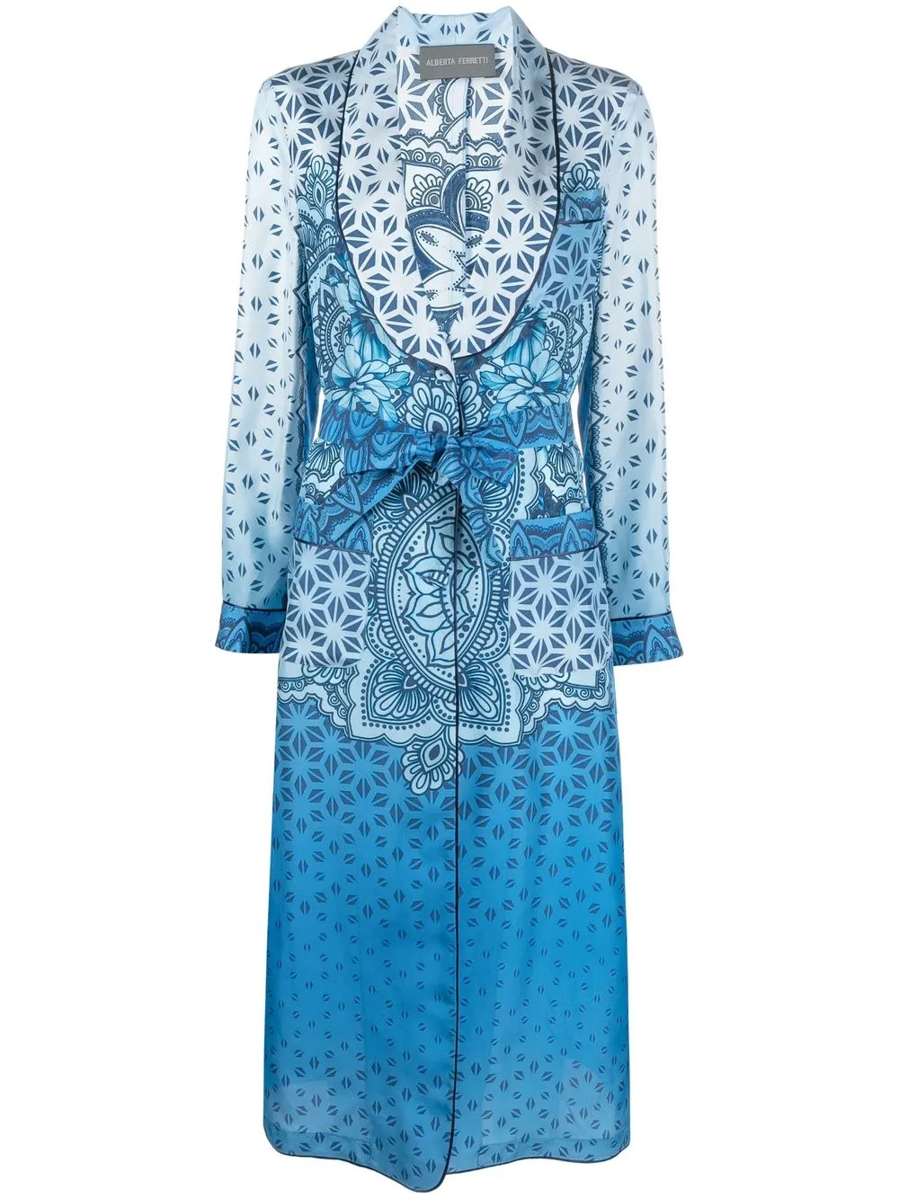 

Alberta Ferretti belted-waist print silk dress - Blue