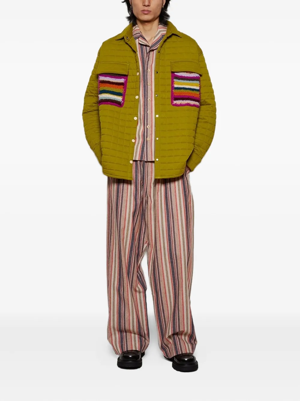 The Elder Statesman Quilted Shirt Jacket In Green