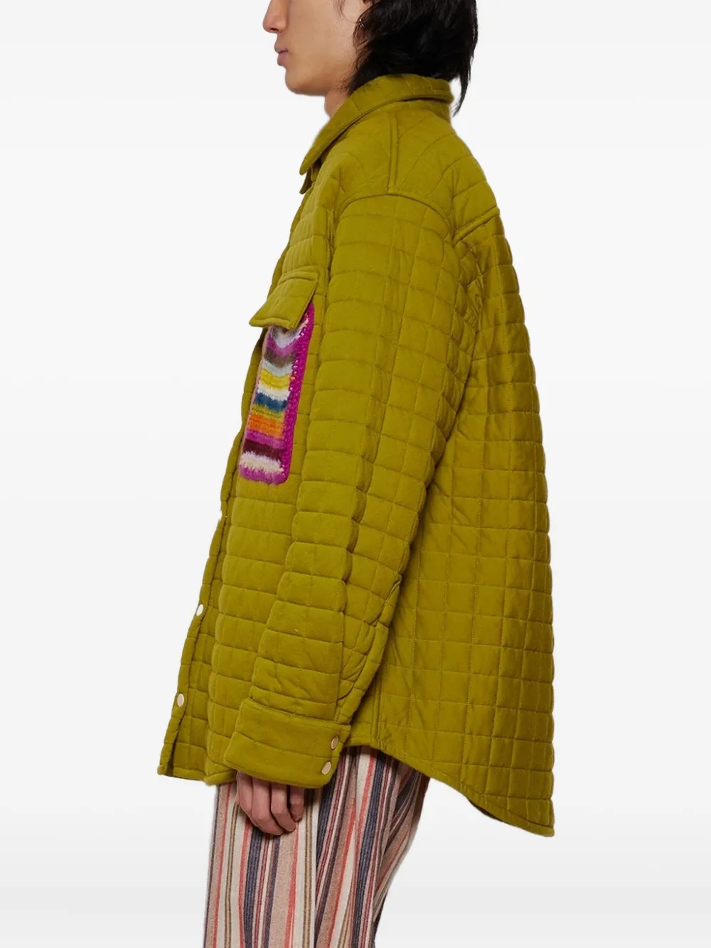 The Elder Statesman Quilted Shirt Jacket In Green