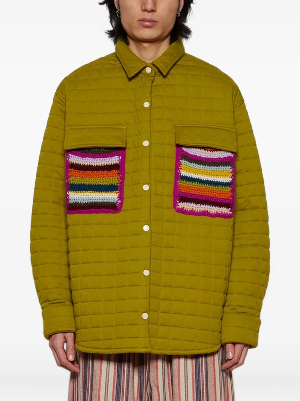 The Elder Statesman Quilted Shirt Jacket In Green