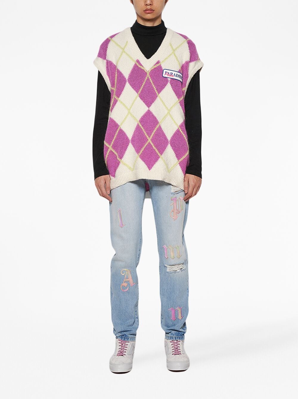 Shop Palm Angels Argyle Knitted Vest In Purple