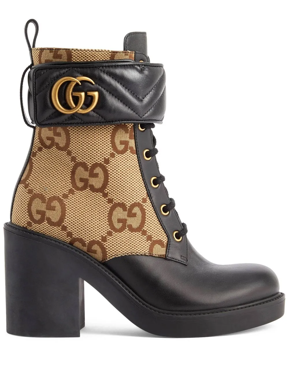 Gucci Marmont Logo-print Leather Heeled Ankle Boots In Blk/brown