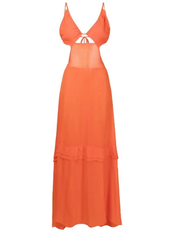 open lace back dress Art-Inspired Semi-Fitted Three-Quarter Sleeves Dress  Orange M