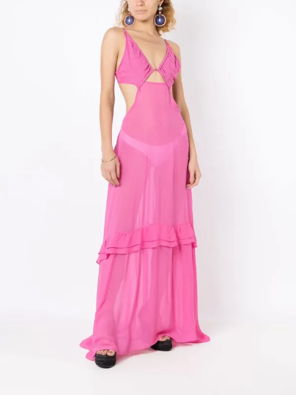 Amir Slama cut-out semi-sheer Maxi Dress Pink FARFETCH JO