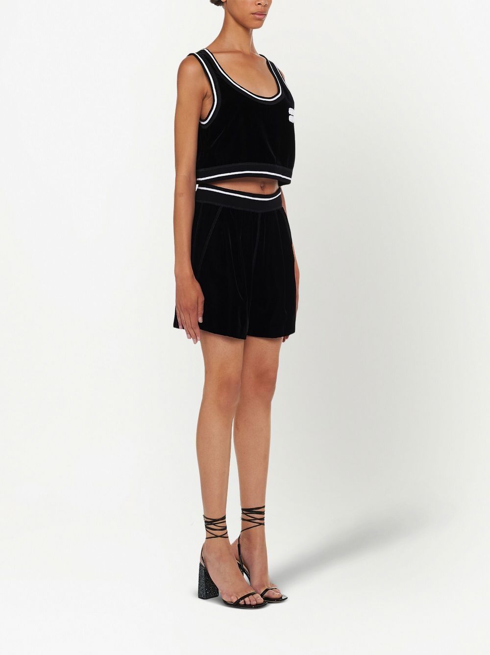 Shop Miu Miu Velvet-effect Track Shorts In Black