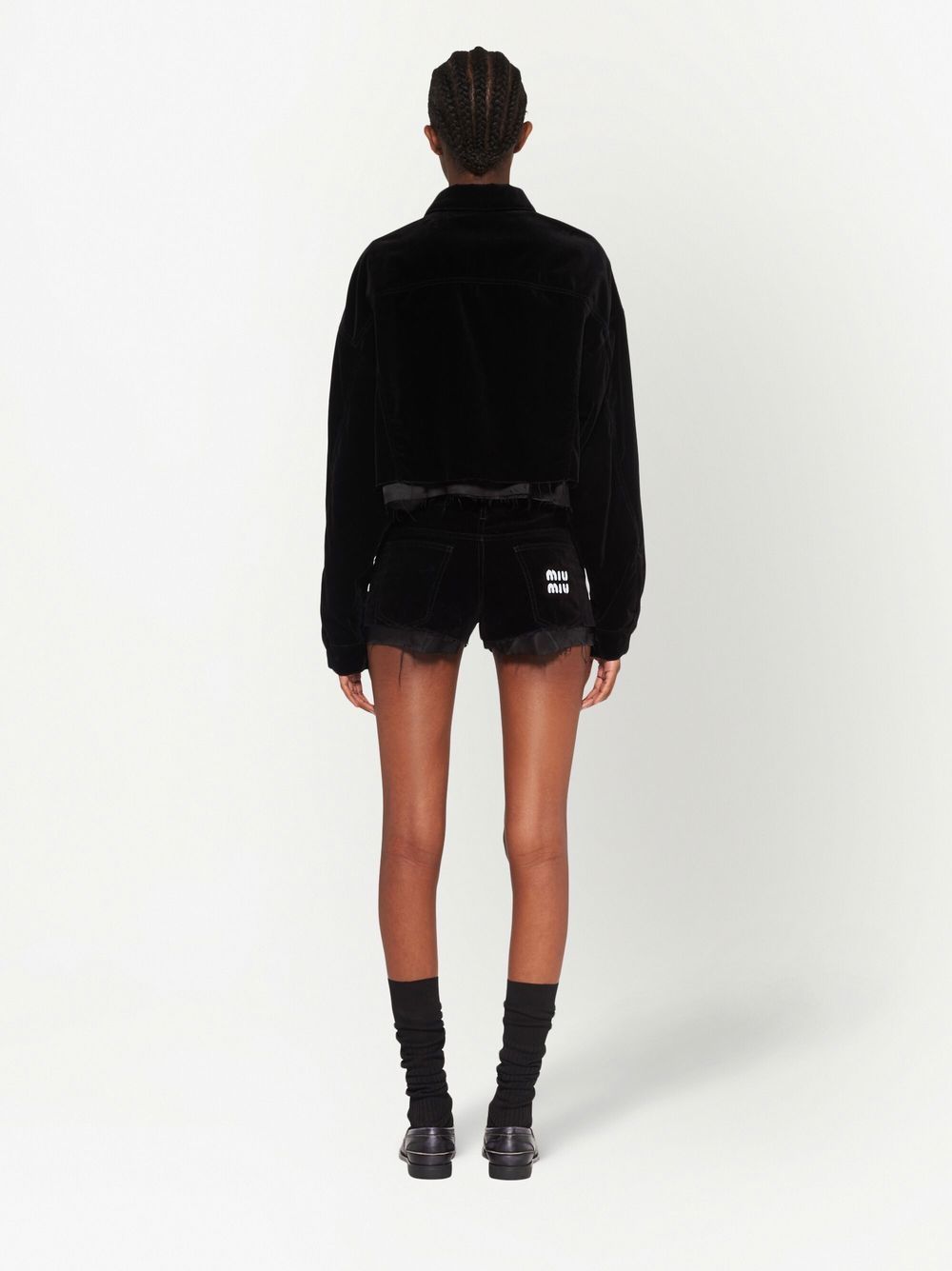 Shop Miu Miu Logo-appliqué Velvet Shorts In Black