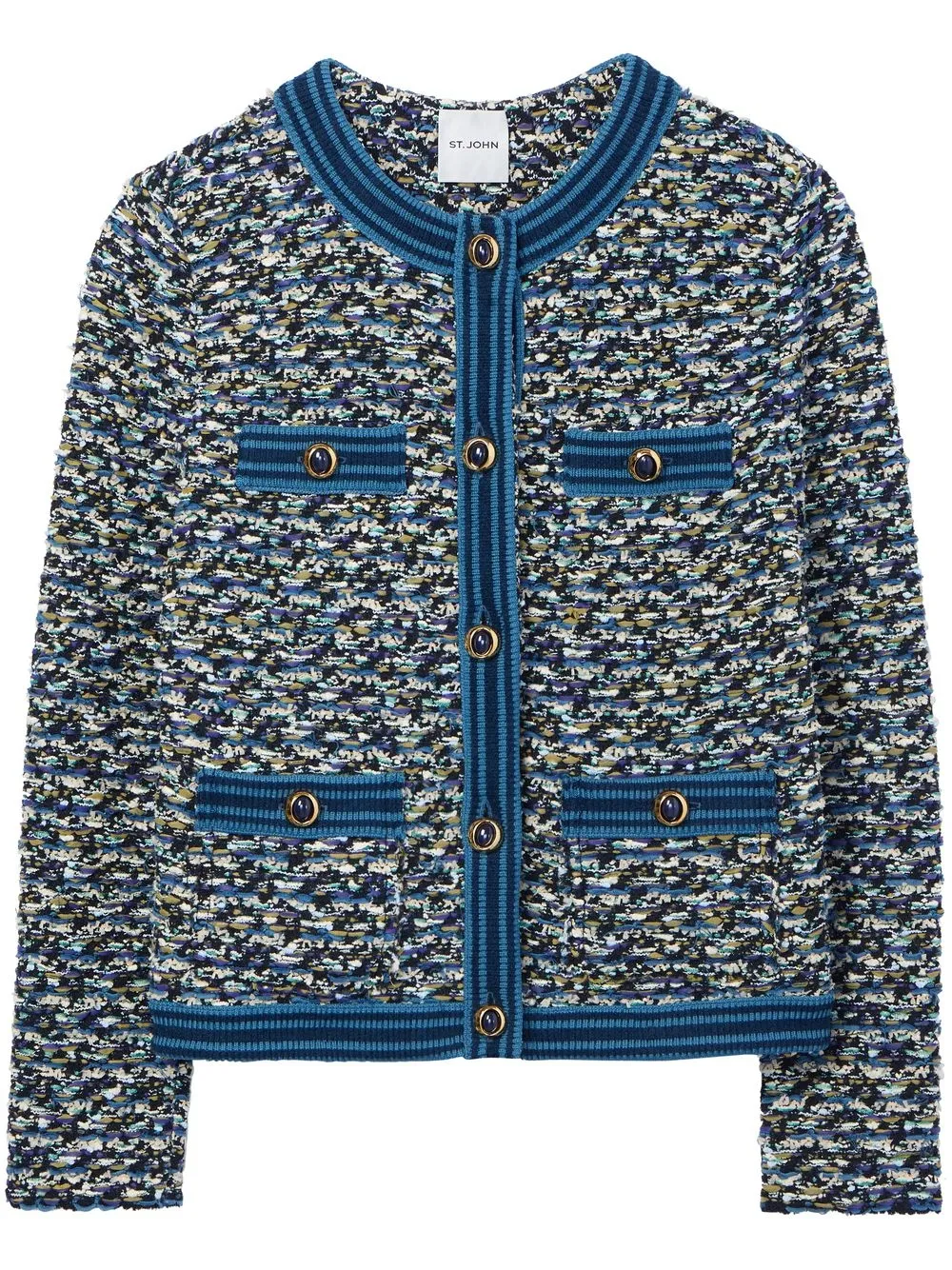 St John Multi Boucle Tweed Knit Jacket In Blue