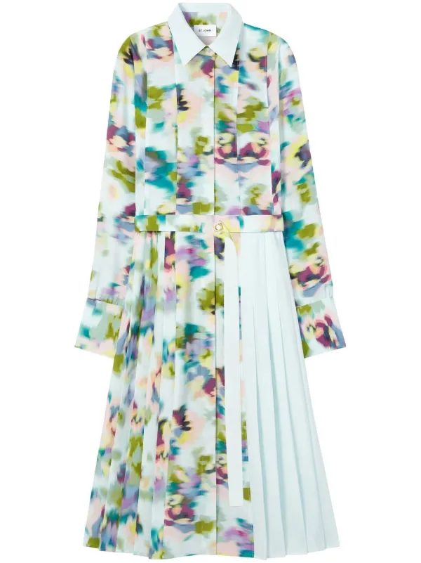 navy blue dress for baby girl St. John Abstract Floral-print Shirt Dress