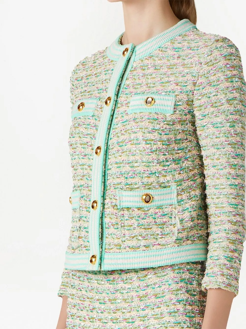 St John Multi Boucle Tweed Jacket With Pockets In Green