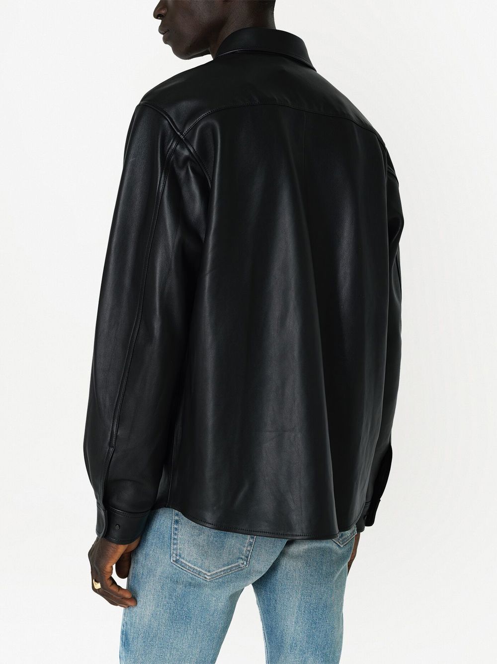 Shop John Elliott Leather Cloak Button-up Shirt In Black