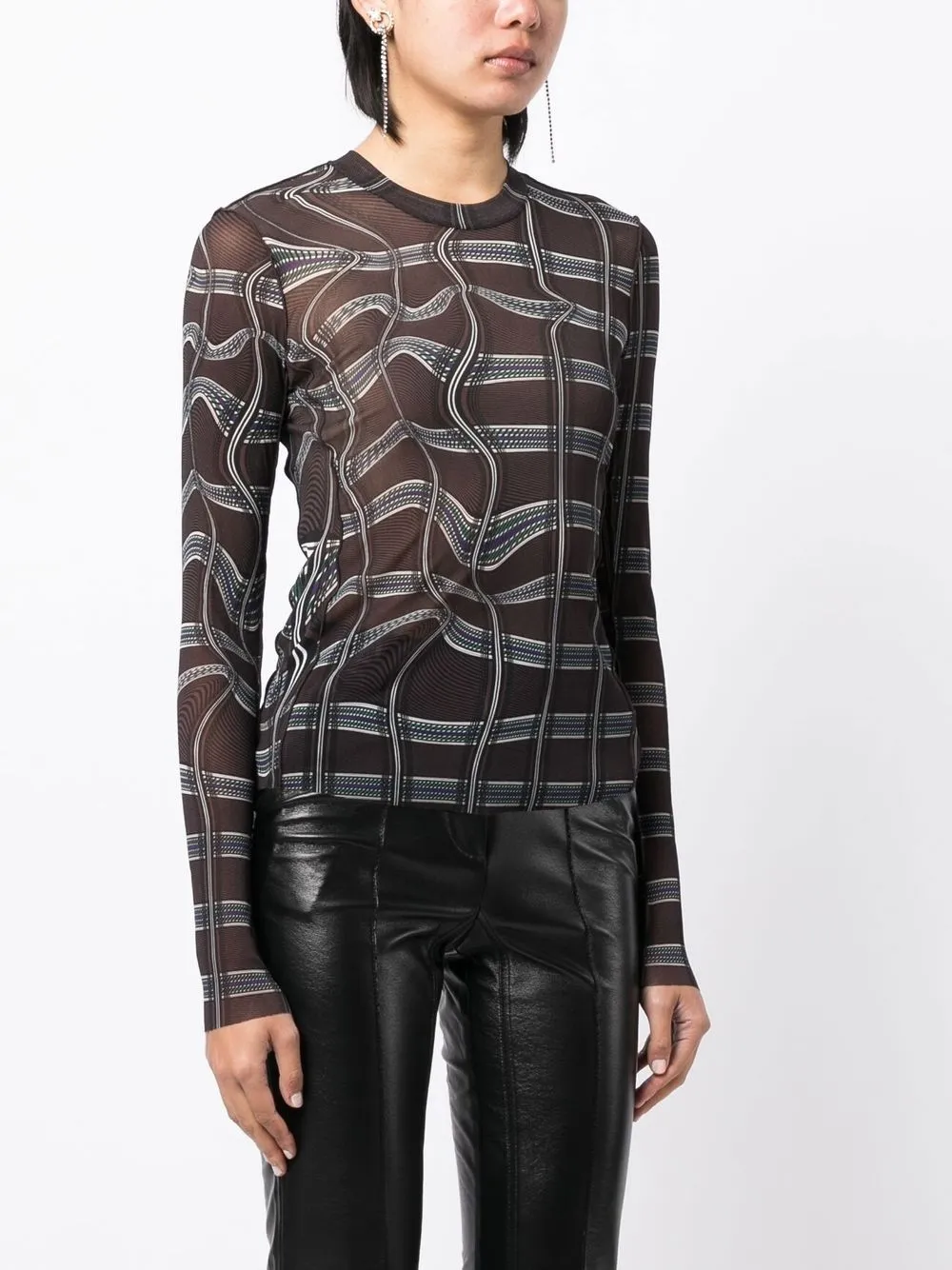 Shop Jnby Abstract-print Long-sleeve Top In Brown