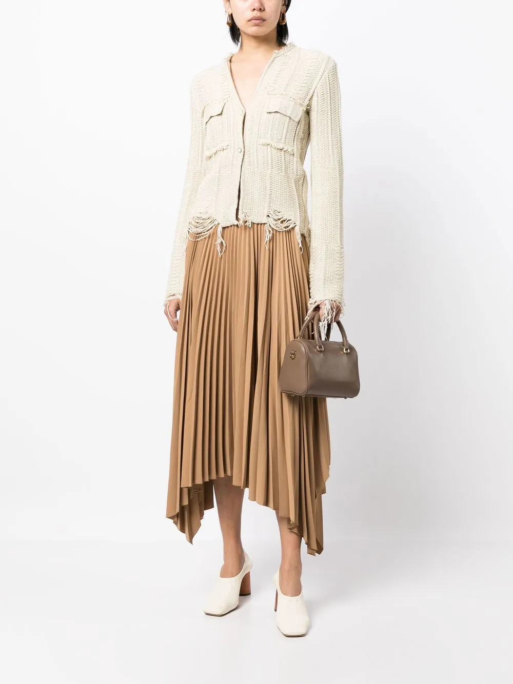 Shop Jnby Cropped Button-up Cardigan In Neutrals