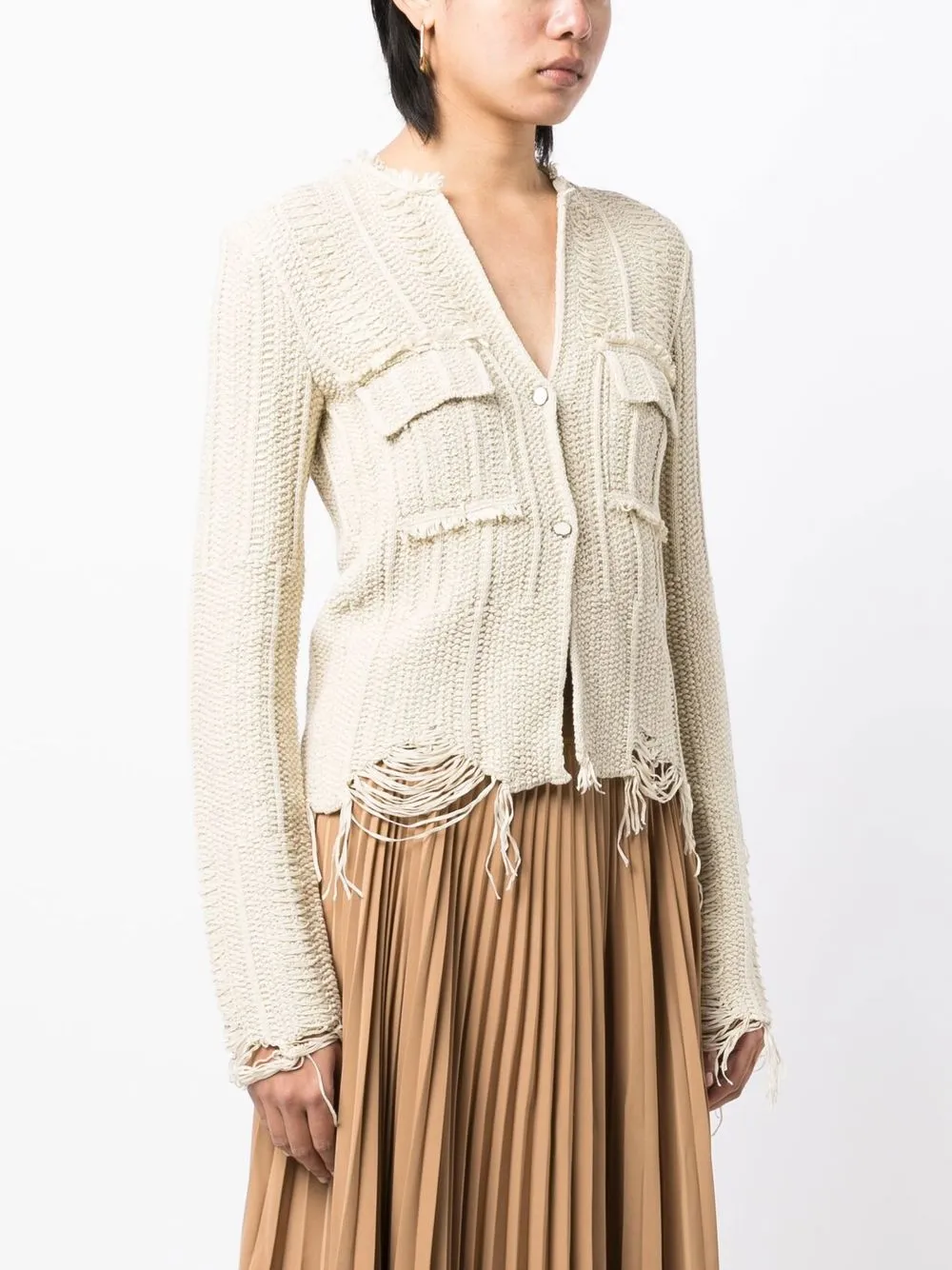 Shop Jnby Cropped Button-up Cardigan In Neutrals