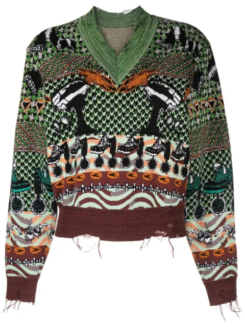 JNBY distressed patterned intarsia knit jumper