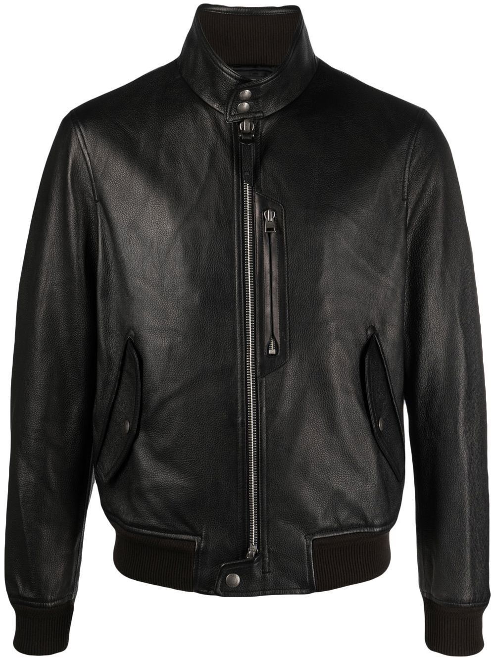 Shop Tom Ford Stand-collar Leather Jacket In Black