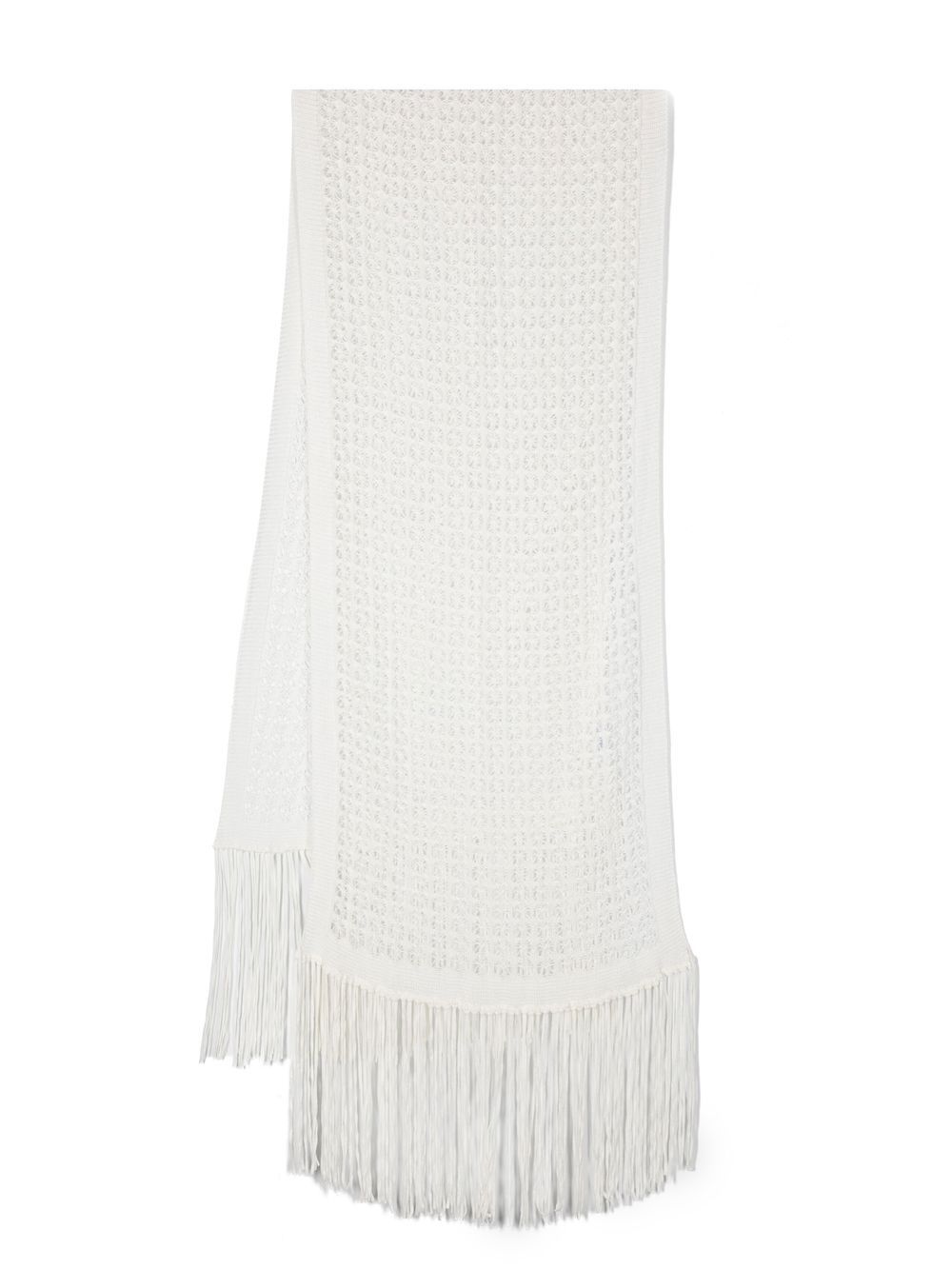 

Malo pointelle-knit fringed hemp scarf - White