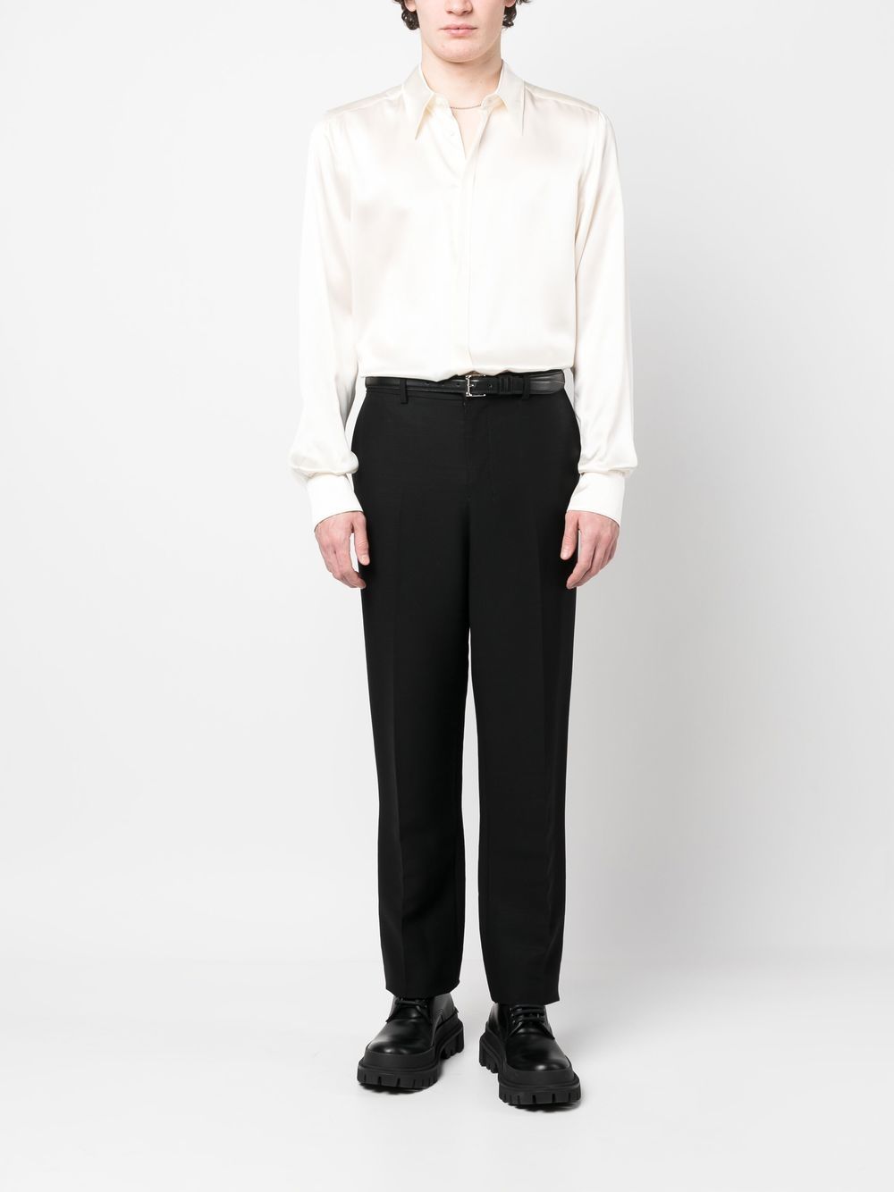 Shop Dolce & Gabbana Long-sleeved Silk Shirt In Weiss