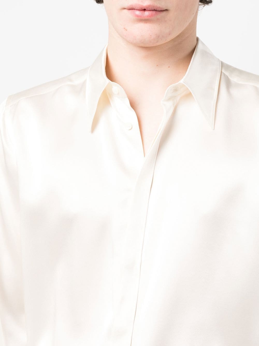 Shop Dolce & Gabbana Long-sleeved Silk Shirt In Weiss