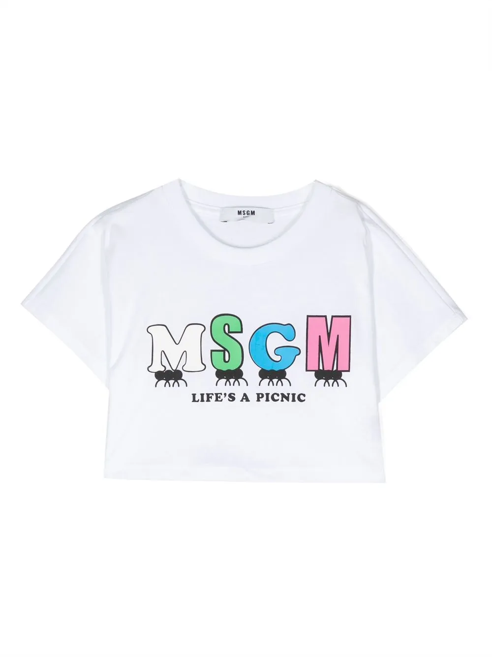 

MSGM Kids graphic slogan-print cropped T-shirt - White