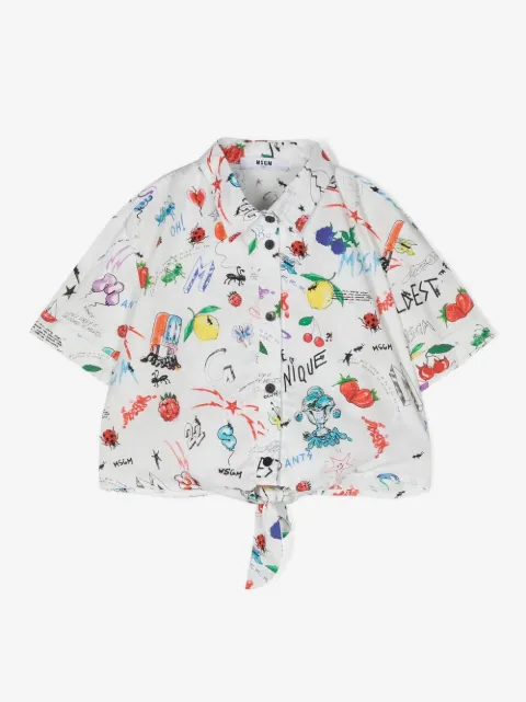 MSGM Kids 그래픽 프린트 크롭 블라우스
