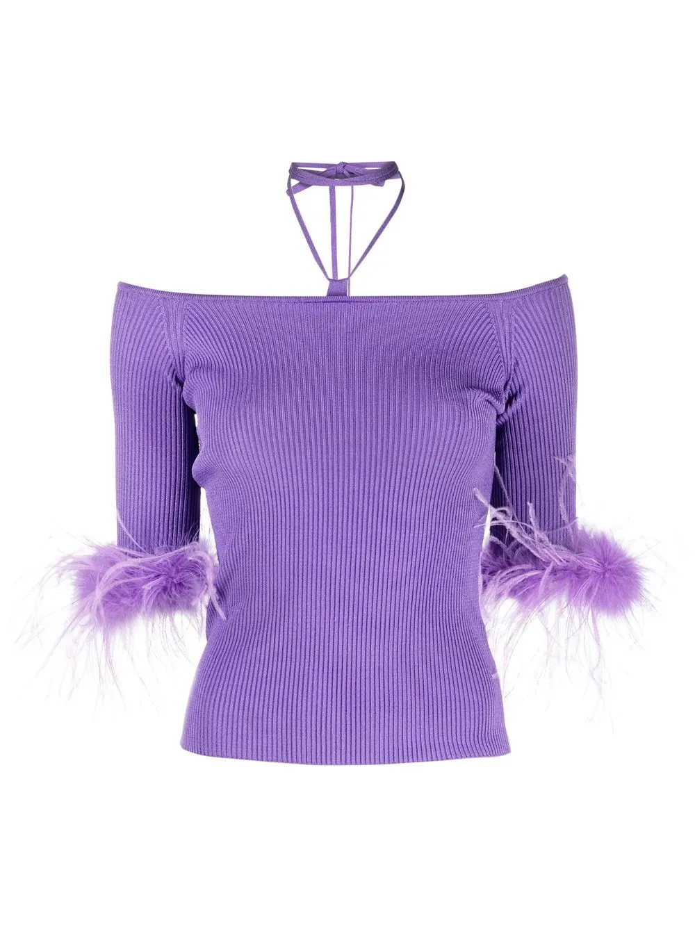 

Giuseppe Di Morabito feather-trim fine-knit Bardot top - Purple