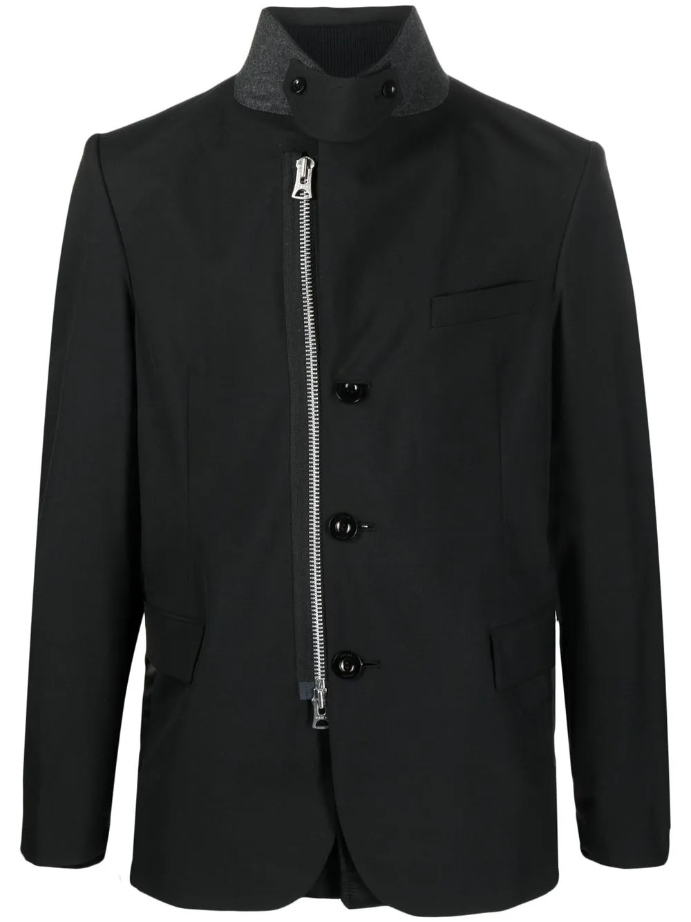 

sacai high neck panelled blazer jacket - Black