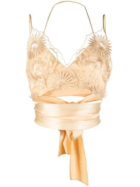 Alberta Ferretti top de seda corta con diseño bordado
