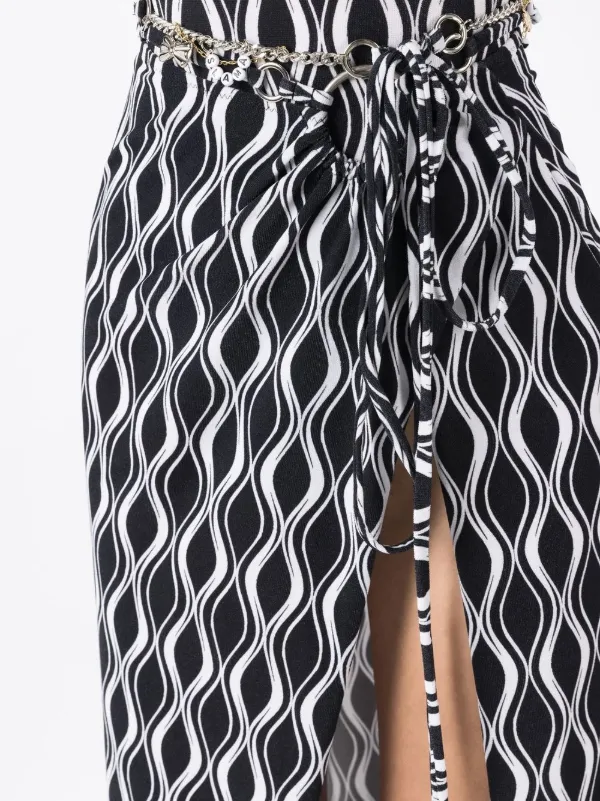 Amir Slama wave-print Slit Maxi Skirt | Black | FARFETCH