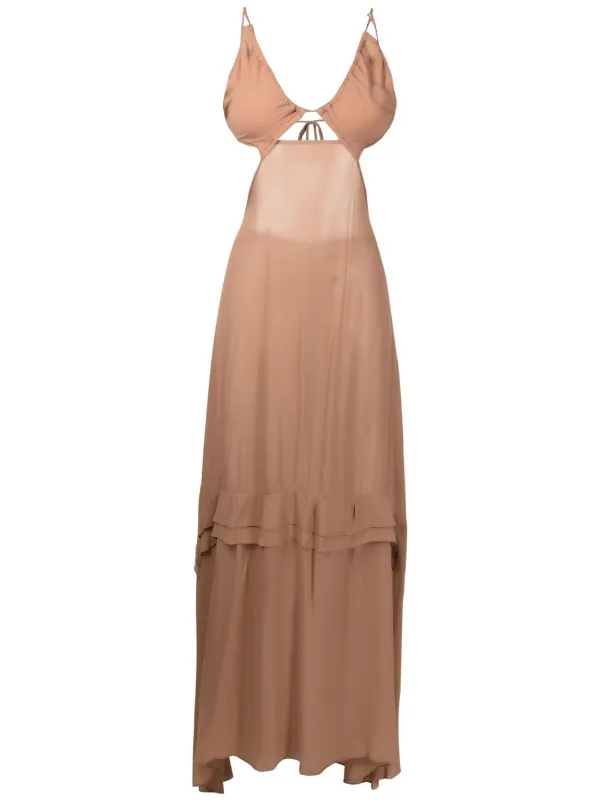 brown sheer maxi dress Brown Printed Sheer Maxi Dress Espresso Noir / XL