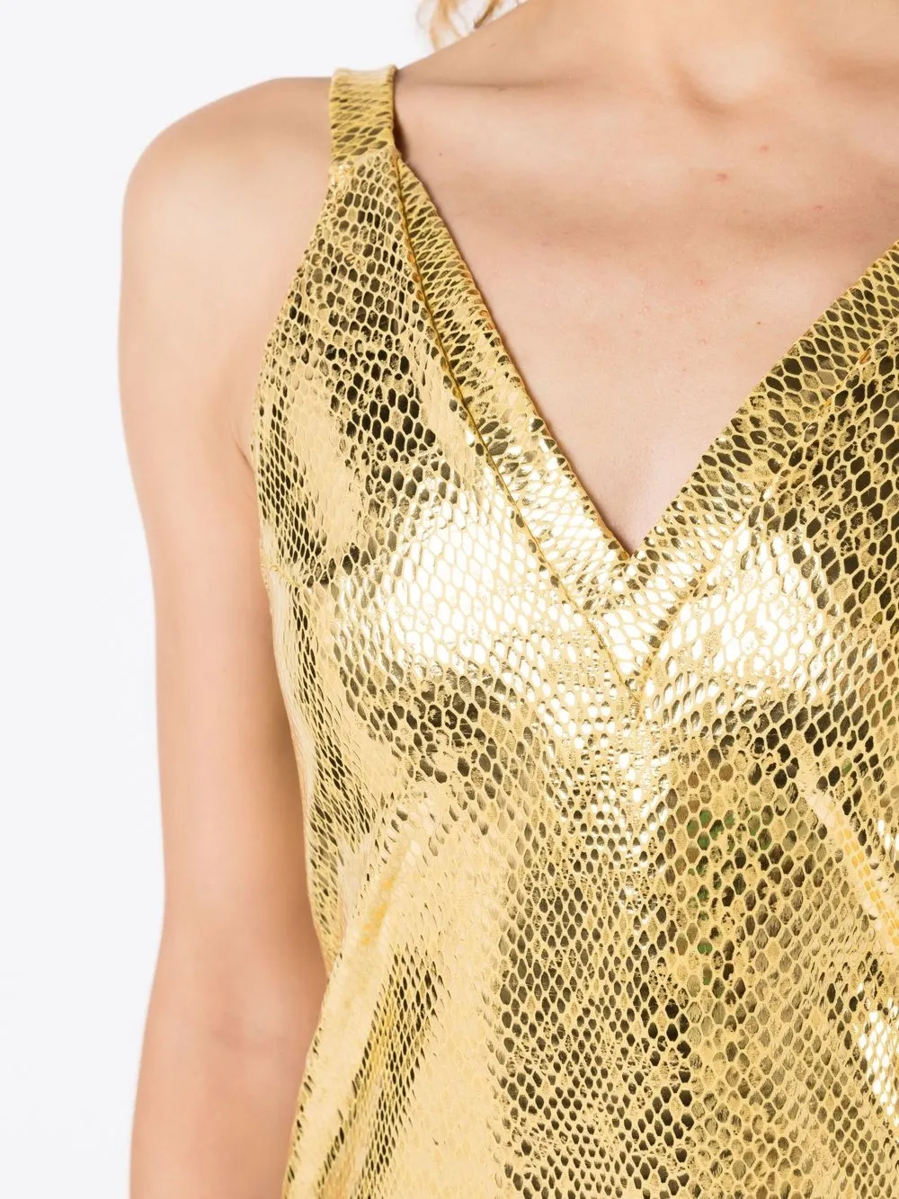 Shop Amir Slama Metallic Snakeskin-effect Mini Dress In Gold