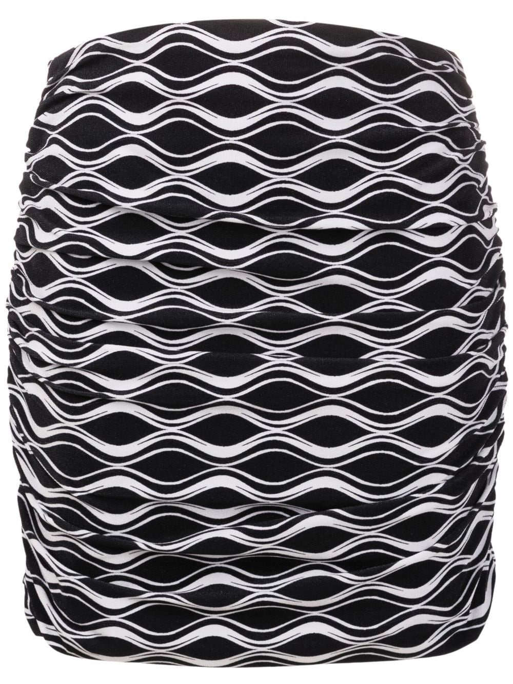Amir Slama Ruched Wave-print Mini Skirt In Black