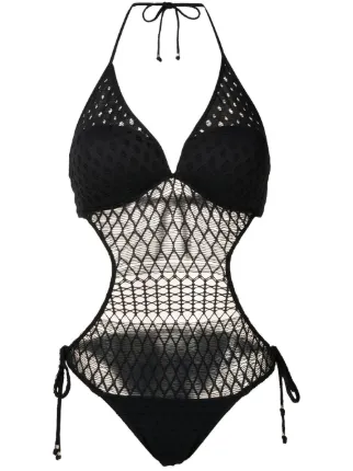 Amir Slama cut-out Mesh Swimsuit | Black | FARFETCH