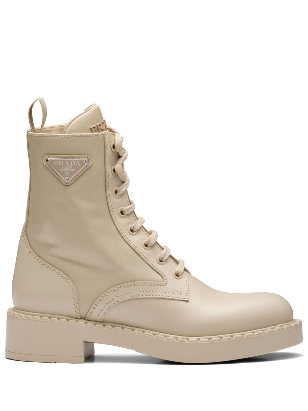 Shop Prada Brushed Leather Lace-up Boots In Nude